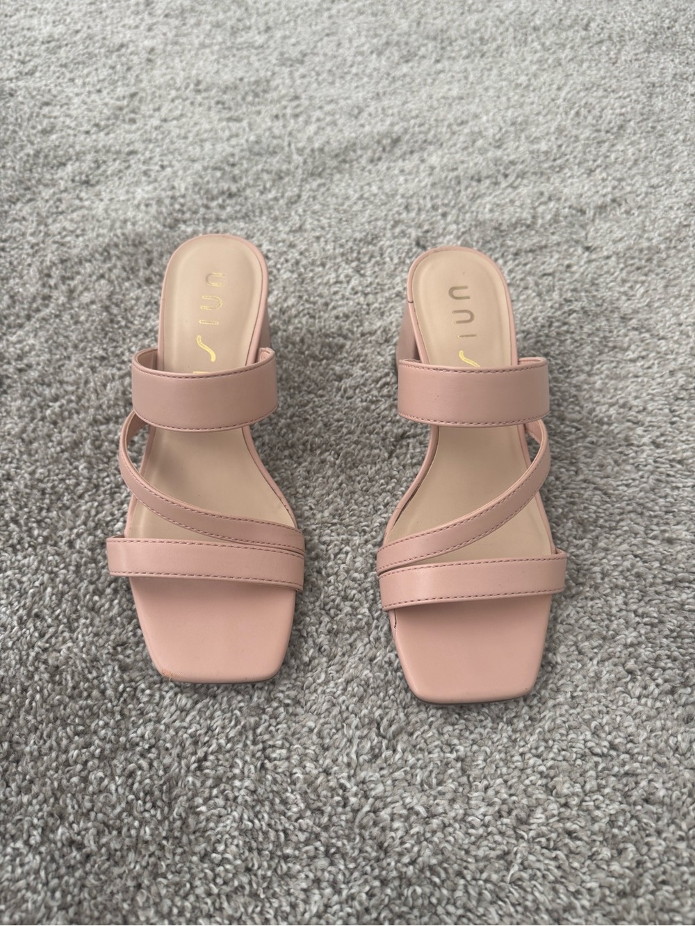 Unisa Blush Triple-Strap Square-Toe Slide Mules